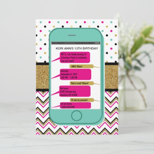 Uitnodiging voor het sms-en van de telefoon - Tien (Staand voorkant)
