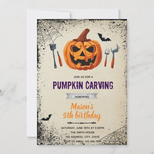 Uitnodiging voor het snijden van Halloween pompoen (Voorkant)