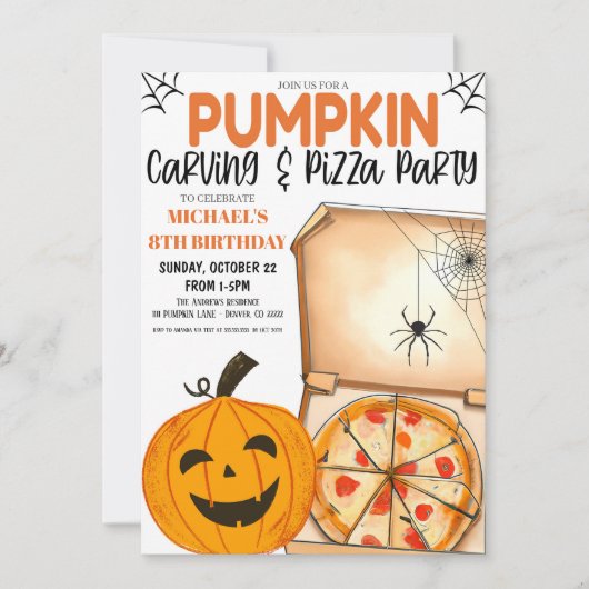Uitnodiging voor het snijden van pompoenen en pizz (Voorkant)