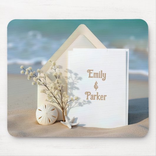 Uitnodiging voor het strand met zeester muismat (Voorkant)