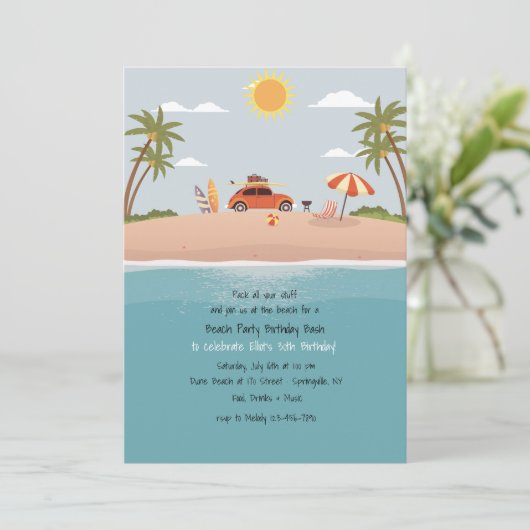 Uitnodiging voor het strand van bestemming (Staand voorkant)