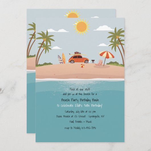 Uitnodiging voor het strand van bestemming (Voorkant / Achterkant)