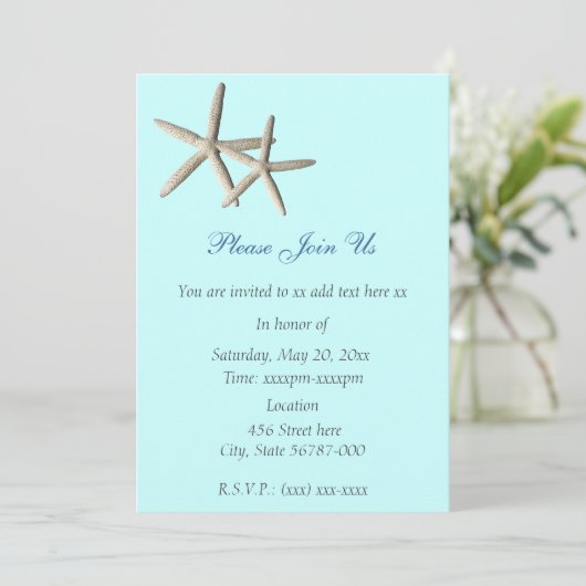 uitnodiging voor het strand van Starfish (Staand voorkant)