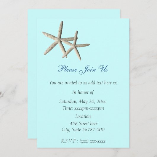 uitnodiging voor het strand van Starfish (Voorkant / Achterkant)