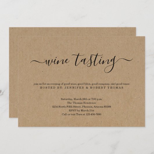 Uitnodiging voor het testen van wijn op kraftpapie (Voorkant / Achterkant)