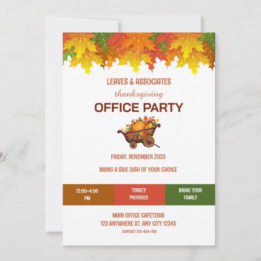 Uitnodiging voor het Thanksgiving kantoorfeest van (Voorkant)