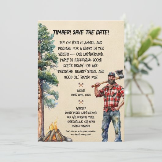 Uitnodiging voor het themafeest van Lumberjack (Staand voorkant)