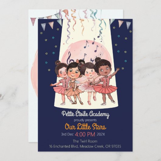 Uitnodiging voor het Tiny Dancers-recital – Custom (Voorkant / Achterkant)