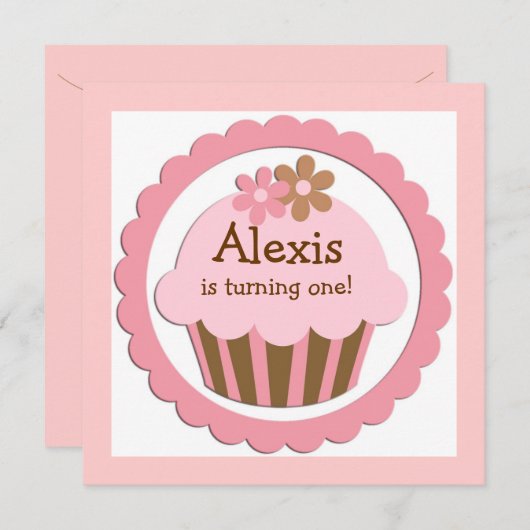 uitnodiging voor het uitnodigen van Cupcake Birth (Voorkant / Achterkant)