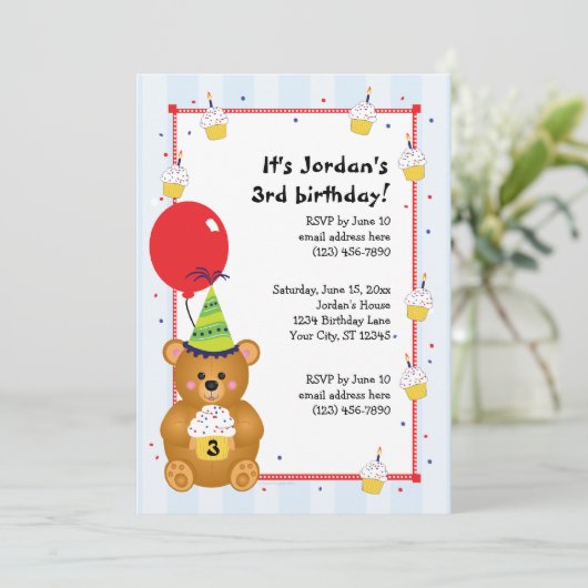  uitnodiging voor het uitnodigen van Cute Teddy Be (Staand voorkant)