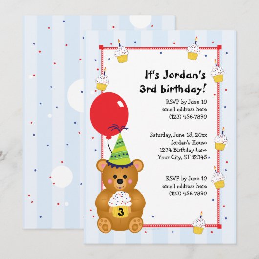  uitnodiging voor het uitnodigen van Cute Teddy Be (Voorkant / Achterkant)