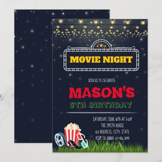 Uitnodiging voor het uitnodigen van een filmavond (Voorkant / Achterkant)
