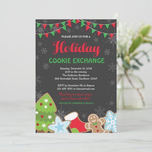 Uitnodiging voor het uitwisselen van kerstkoekjes  (Staand voorkant)
