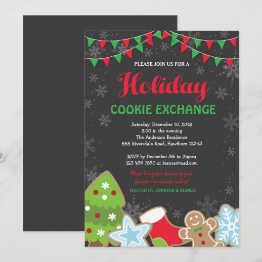 Uitnodiging voor het uitwisselen van kerstkoekjes  (Voorkant / Achterkant)