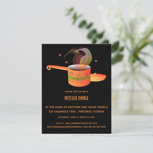 Uitnodiging voor het uitzenden van een pot Luck (Staand voorkant)