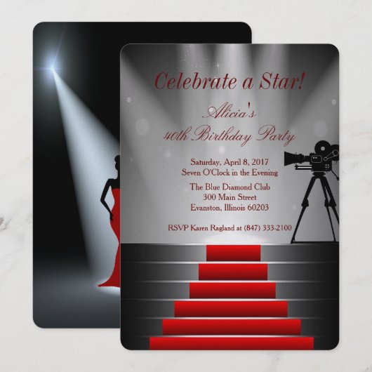 uitnodiging voor het verjaardagscentrum van rode t (Voorkant / Achterkant)