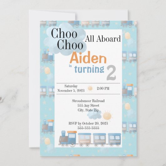 Uitnodiging voor het verjaardagsfeest van Choo cho (Voorkant)