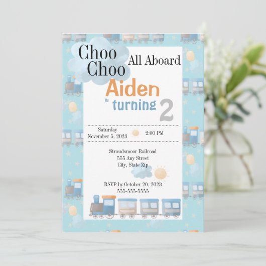 Uitnodiging voor het verjaardagsfeest van Choo cho (Staand voorkant)