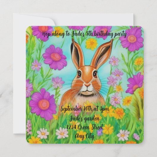 Uitnodiging voor het verjaardagsfeest van een haas (Voorkant)