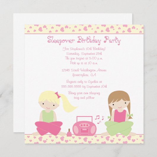 Uitnodiging voor het verjaardagsfeest van een meis (Voorkant / Achterkant)