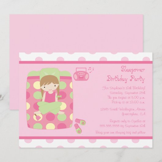 Uitnodiging voor het verjaardagsfeest van een meis (Voorkant / Achterkant)