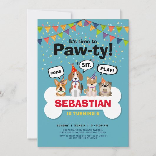 uitnodiging voor het verjaardagsfeest van puppy (Voorkant)