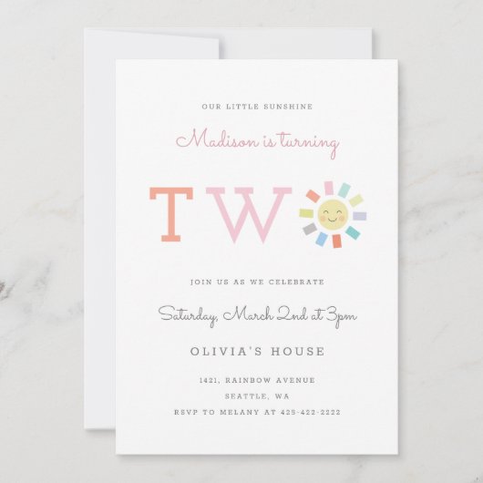 Uitnodiging voor het verjaardagsfeest van Rainbow (Voorkant)