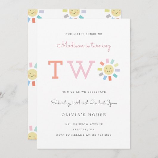 Uitnodiging voor het verjaardagsfeest van Rainbow (Voorkant / Achterkant)