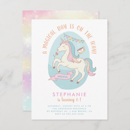 Uitnodiging voor het verjaardagsfeest van Regenboo (Voorkant / Achterkant)