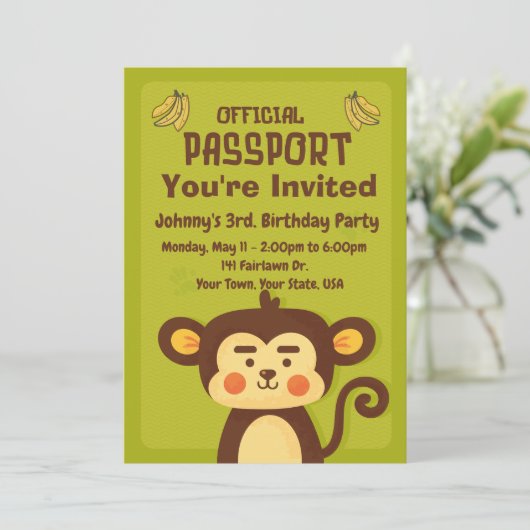 Uitnodiging voor het verjaardagspaspoort van het k (Staand voorkant)