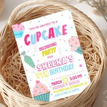 Uitnodiging voor het versieren van cupcakes verjaa