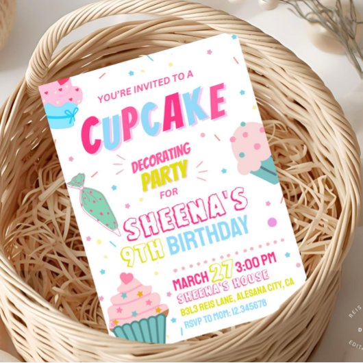 Uitnodiging voor het versieren van cupcakes verjaa