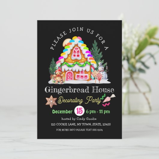 Uitnodiging voor het versieren van een huisje van  (Staand voorkant)