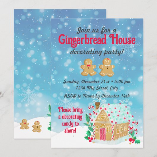 Uitnodiging voor het versieren van een peperkoekhu (Voorkant / Achterkant)