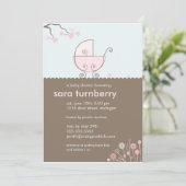 Uitnodiging voor het vervoer van Baby shower - Roz (Staand voorkant)