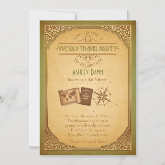  uitnodiging voor het wereldreisbureau Mitzvah (Voorkant)