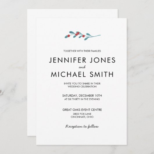 Uitnodiging voor het winterhuwelijk tussen Holly e (Voorkant / Achterkant)