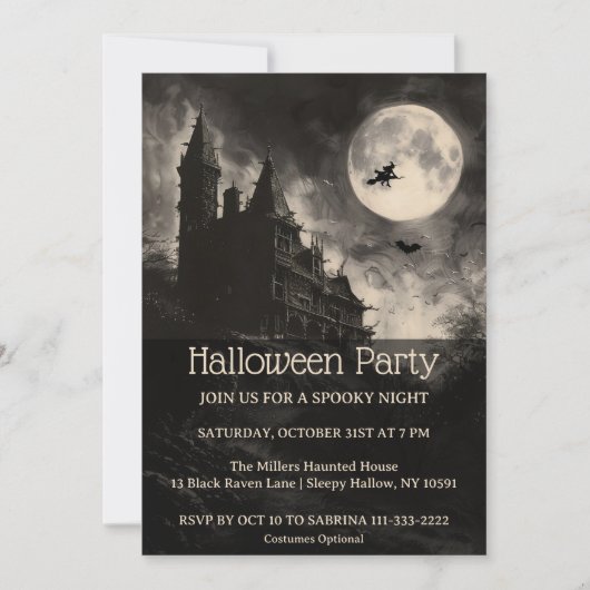 Uitnodiging voor het Witching Hour Halloween feest (Voorkant)