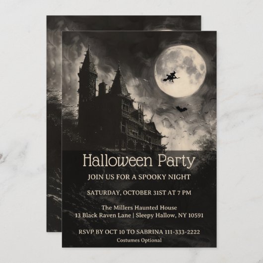 Uitnodiging voor het Witching Hour Halloween feest (Voorkant / Achterkant)