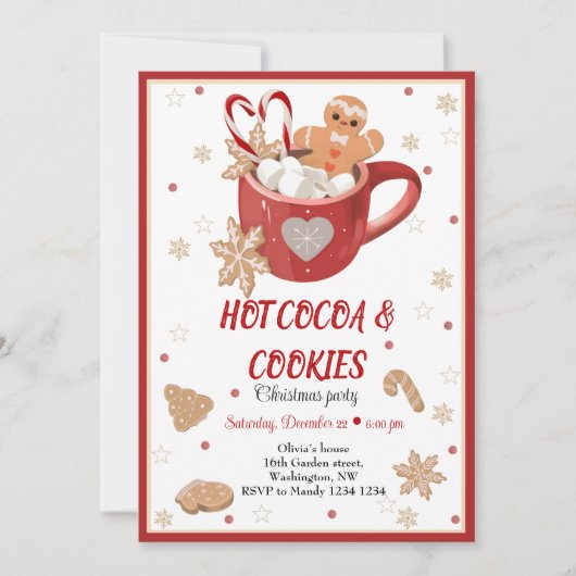 Uitnodiging voor hete cacao en kerst met koekjes (Voorkant)