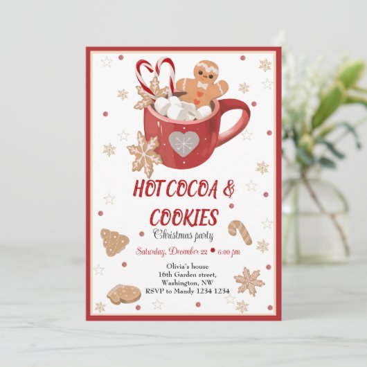 Uitnodiging voor hete cacao en kerst met koekjes (Staand voorkant)