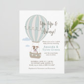 Uitnodiging voor hete luchtballon baby shower met  (Staand voorkant)
