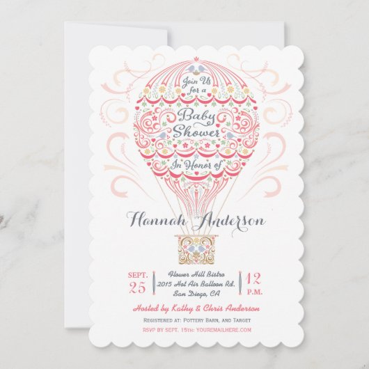 Uitnodiging voor hete luchtballon babyshower voor (Voorkant)