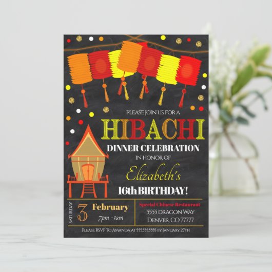 Uitnodiging voor Hibachi-dinerfeest (Staand voorkant)