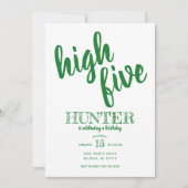 Uitnodiging voor High Five vijfde verjaardag groen (Voorkant)