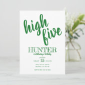Uitnodiging voor High Five vijfde verjaardag groen (Staand voorkant)