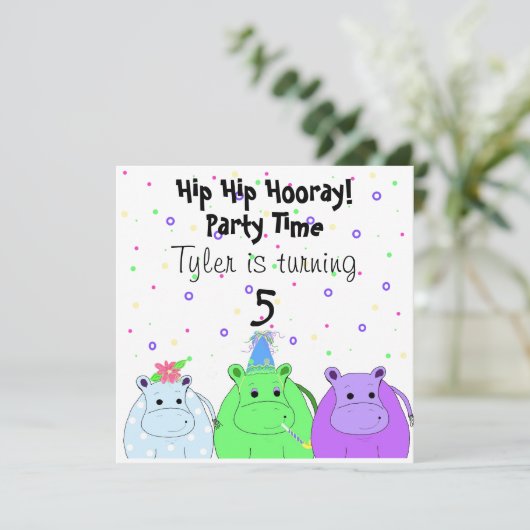 Uitnodiging voor Hippo Party (Staand voorkant)