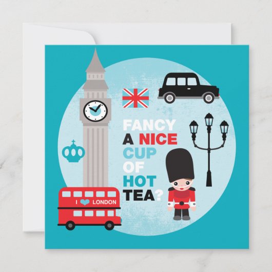 Uitnodiging voor hoge thee in Londen (Voorkant)