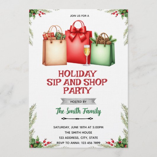 Uitnodiging voor Holiday Sip and Shop (Voorkant)