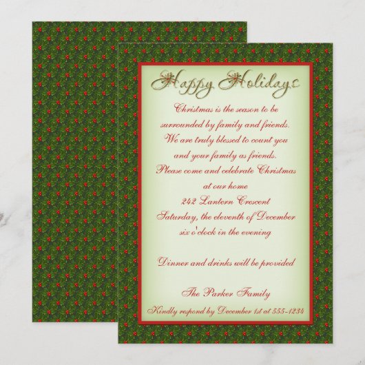 Uitnodiging voor Holly en Ivy kerst (Voorkant / Achterkant)